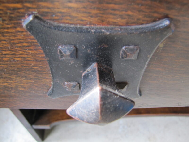 Antique SUPURB RARE GUSTAV STICKLEY serving table with rare hammered iron star pull circa 1901 - SOLD - Image 5