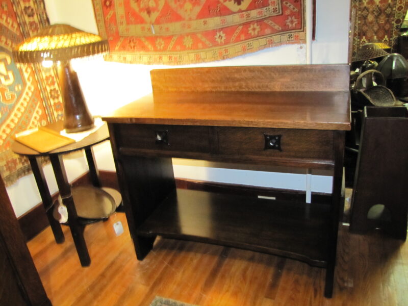 Antique SUPURB RARE GUSTAV STICKLEY serving table with rare hammered iron star pull circa 1901 - SOLD - Image 8