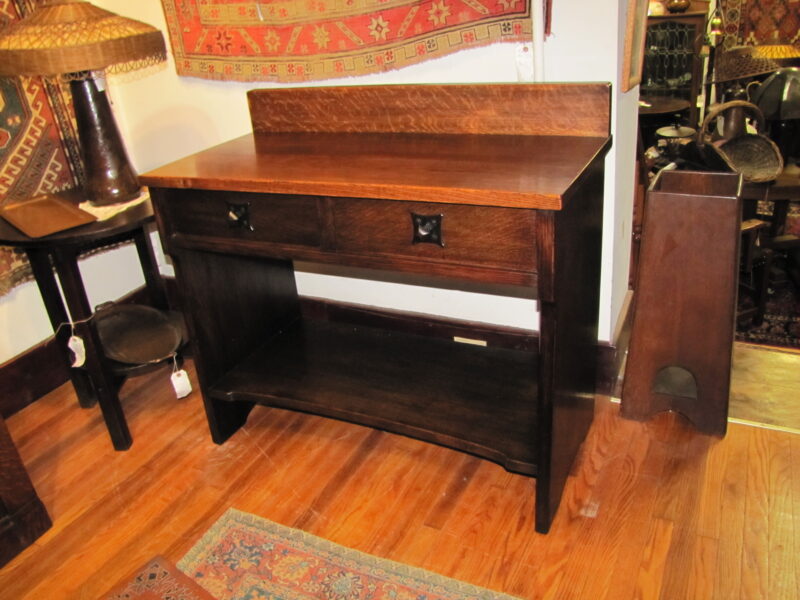 Antique SUPURB RARE GUSTAV STICKLEY serving table with rare hammered iron star pull circa 1901 - SOLD - Image 9