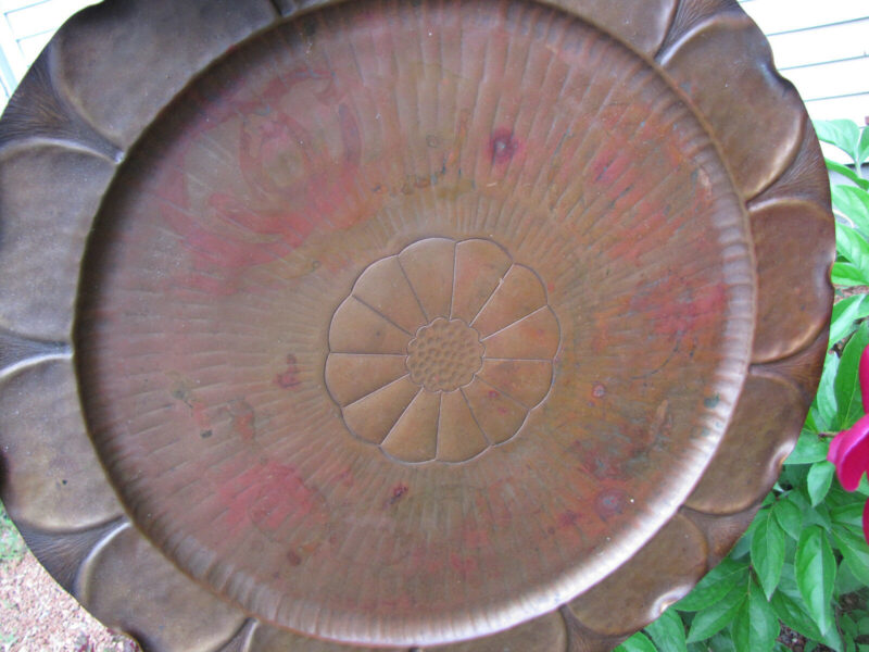 Antique Arts & Crafts Large Hammered Copper Charger W198 - Image 7