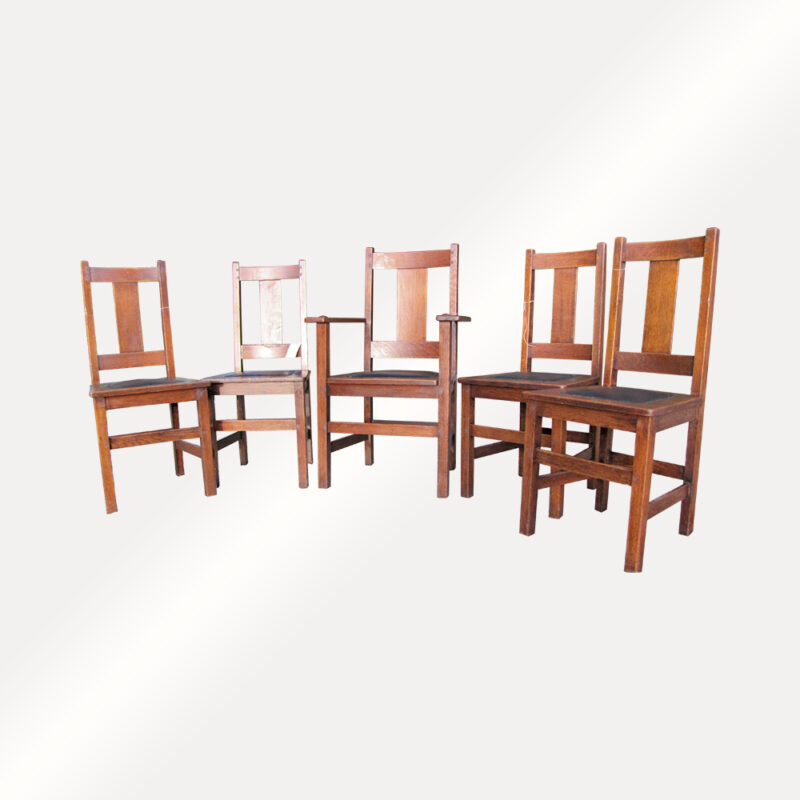Antique set of 5 Limbert Dining Chairs. W2221 - Image 11