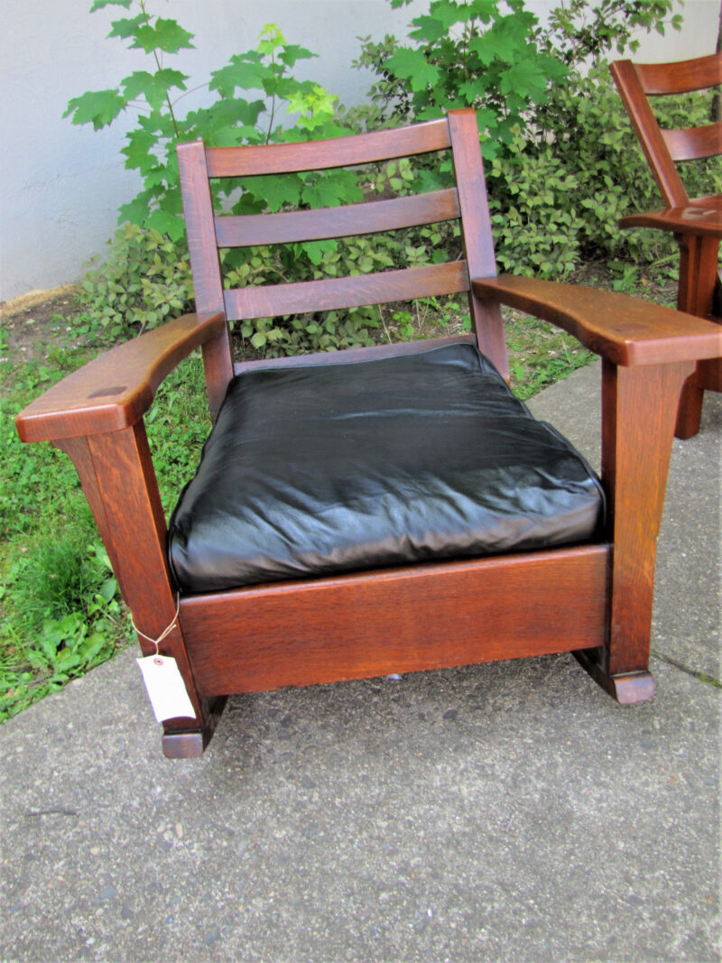 Antique Pair of Limbert Rocking Chair & Morris Chair. W1158 W2589 - Image 6