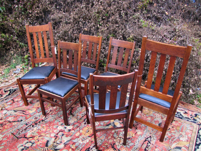 Antique Set of 6 Arts & Crafts Side Chairs. W5491 W5492 - Image 9