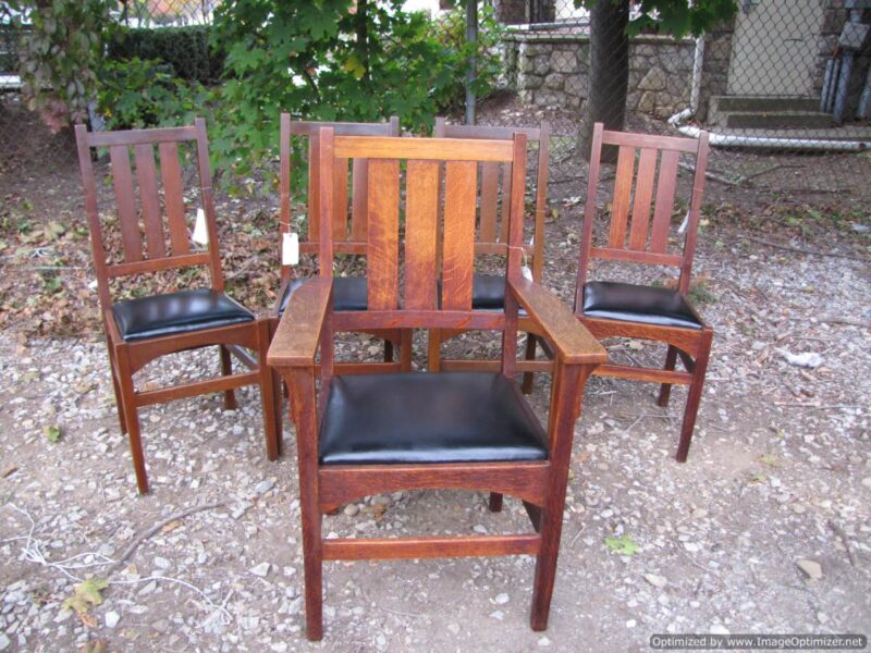 Superb Set of Five Antique Gustav Stickley Chairs in Harvey Ellis design W2594