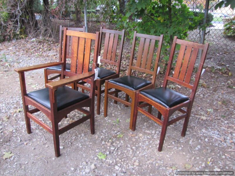 Superb Set of Five Antique Gustav Stickley Chairs in Harvey Ellis design W2594 - Image 3