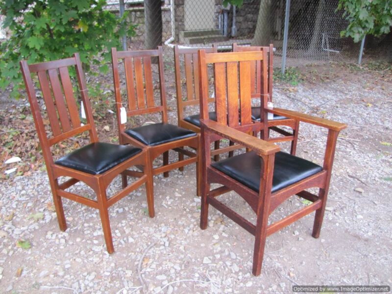 Superb Set of Five Antique Gustav Stickley Chairs in Harvey Ellis design W2594 - Image 4