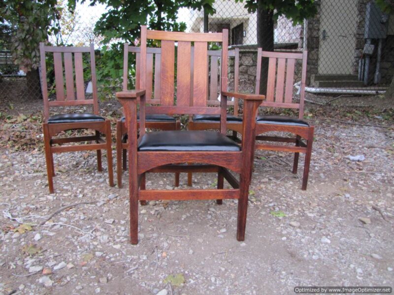 Superb Set of Five Antique Gustav Stickley Chairs in Harvey Ellis design W2594 - Image 16