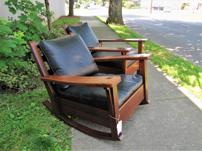 Antique Pair of Limbert Rocking Chair & Morris Chair. W1158 W2589 - Image 4