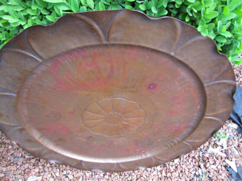 Antique Arts & Crafts Large Hammered Copper Charger W198 - Image 3