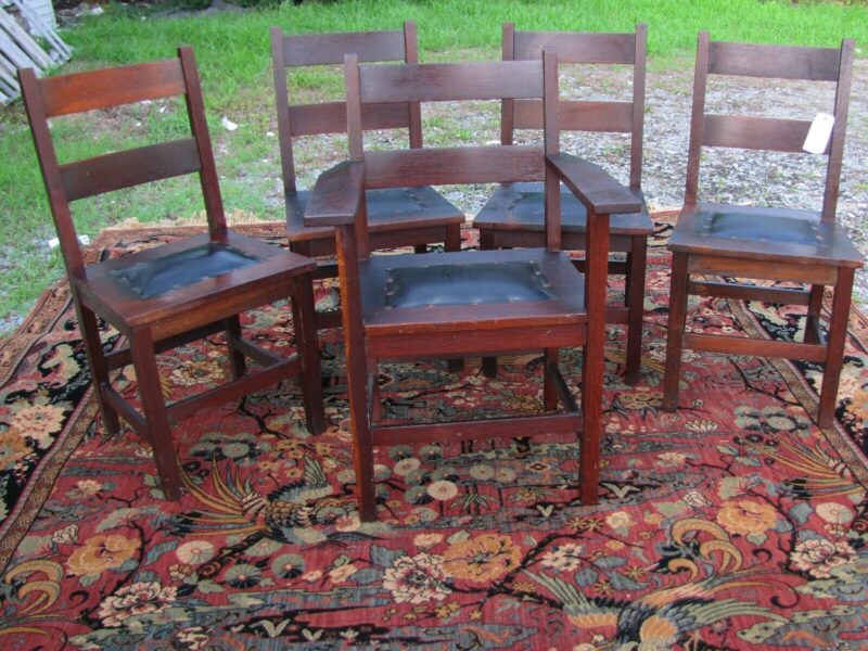 Antique Set of Five Gus Stickley Dining Chairs w5655 - Image 12