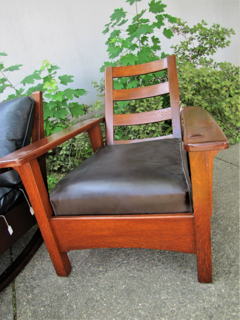 Antique Pair of Limbert Rocking Chair & Morris Chair. W1158 W2589 - Image 7