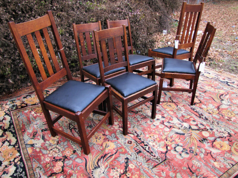 Antique Set of 6 Arts & Crafts Side Chairs. W5491 W5492 - Image 10
