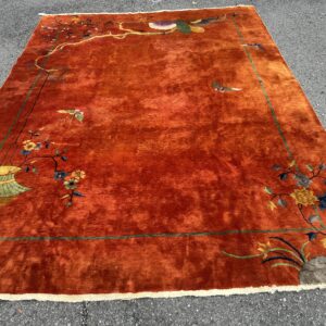 SUPERB Antique Art Deco Walter Nichols Rust colored rug 8'10"x 11'9" RR5569