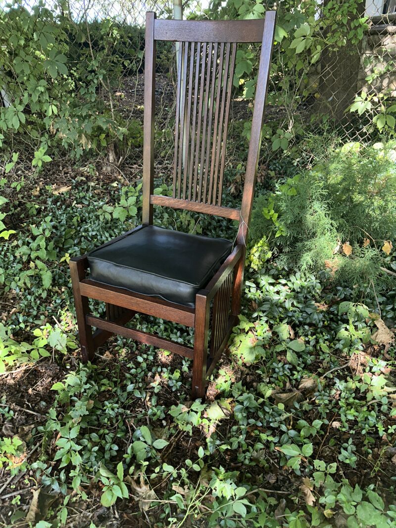 Antique marked/signed GUSTAV STICKLEY spindle side chair with high back - w7971 - Image 9