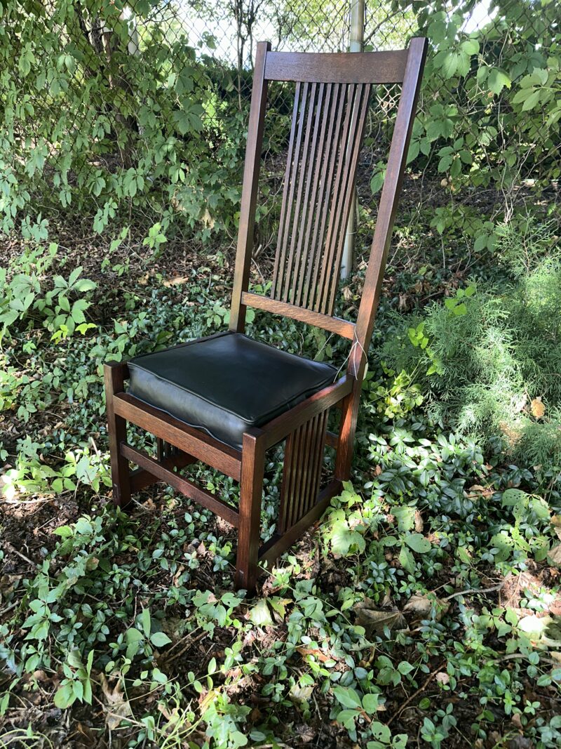 Antique marked/signed GUSTAV STICKLEY spindle side chair with high back - w7971 - Image 12
