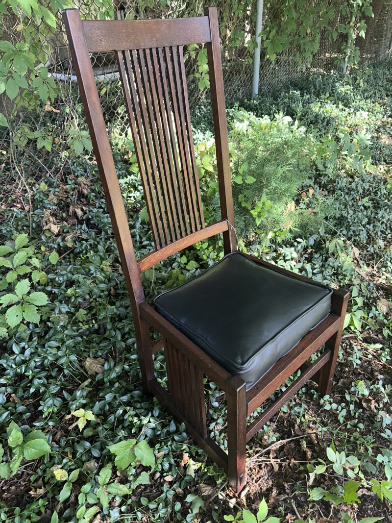 Antique marked/signed GUSTAV STICKLEY spindle side chair with high back - w7971