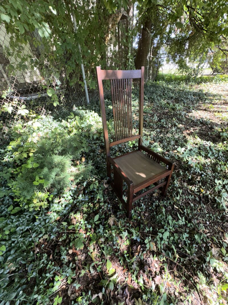 Antique marked/signed GUSTAV STICKLEY spindle side chair with high back - w7971 - Image 8