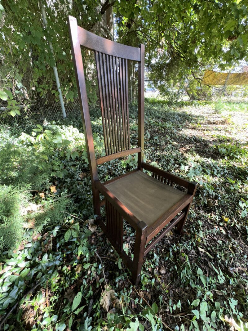 Antique marked/signed GUSTAV STICKLEY spindle side chair with high back - w7971 - Image 5