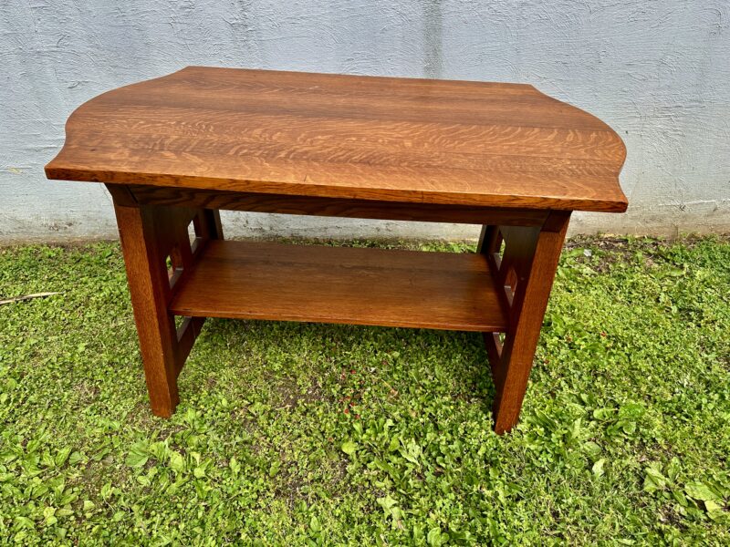 SUPERB Antique Charles Limbert Turtle Top Library Table - Image 3