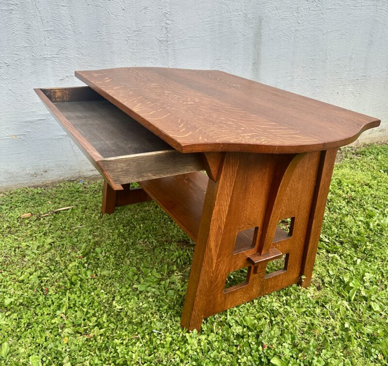 SUPERB Antique Charles Limbert Turtle Top Library Table - Image 2