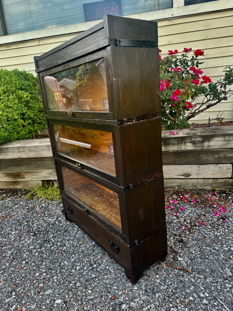 SUPERB Antique Arts & Crafts Mission 3-Section Bookcase with Bottom Drawer - W2794 - Image 19