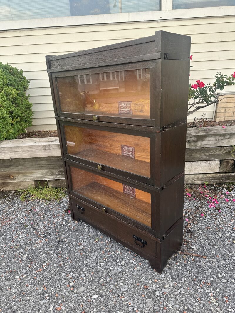 SUPERB Antique Arts & Crafts Mission 3-Section Bookcase with Bottom Drawer - W2794 - Image 17