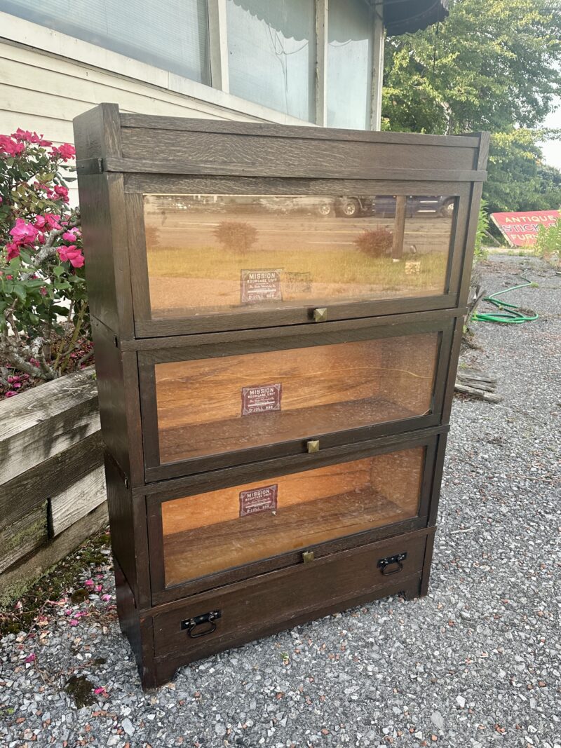 SUPERB Antique Arts & Crafts Mission 3-Section Bookcase with Bottom Drawer - W2794