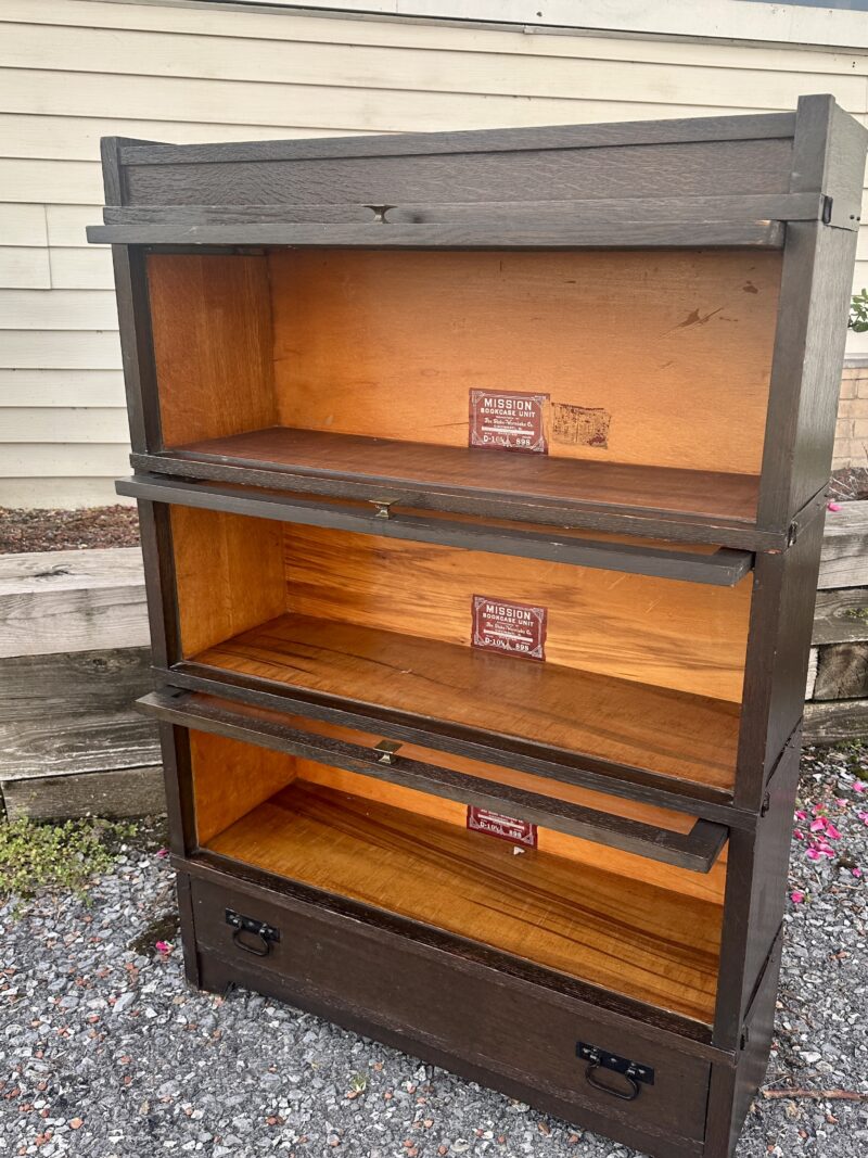 SUPERB Antique Arts & Crafts Mission 3-Section Bookcase with Bottom Drawer - W2794 - Image 13