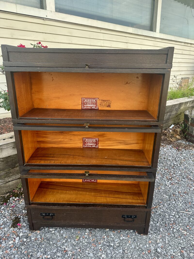SUPERB Antique Arts & Crafts Mission 3-Section Bookcase with Bottom Drawer - W2794 - Image 5