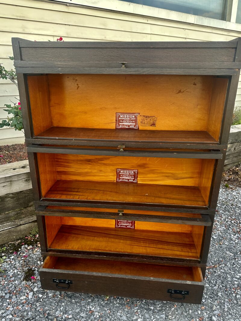 SUPERB Antique Arts & Crafts Mission 3-Section Bookcase with Bottom Drawer - W2794 - Image 4