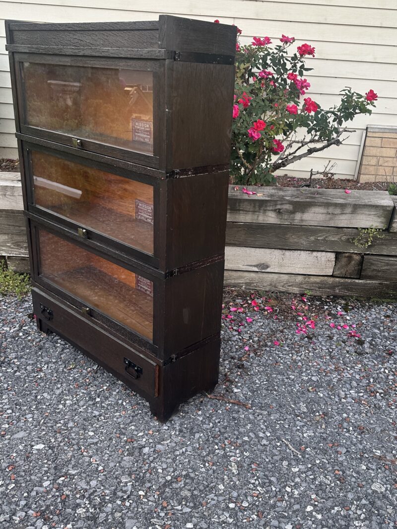 SUPERB Antique Arts & Crafts Mission 3-Section Bookcase with Bottom Drawer - W2794 - Image 21