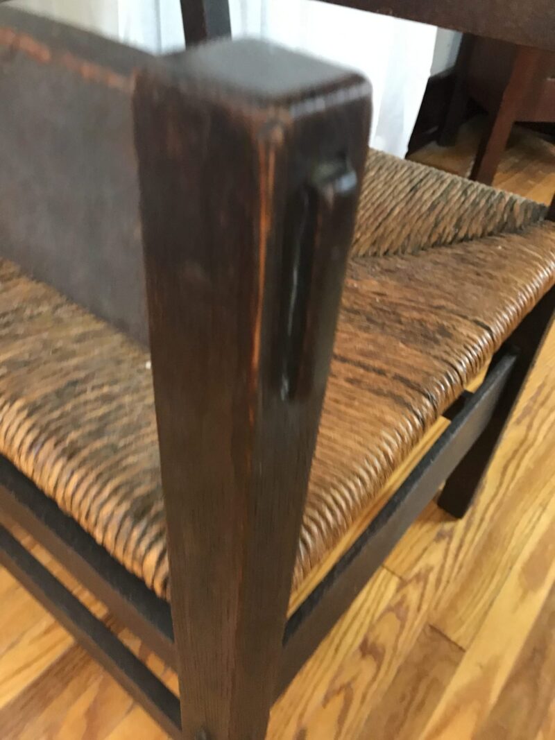 SUPERB Rare Circa 1901 GUSTAV STICKLEY Thurdan Arm Chair with Original Rush Seat  WXXXX                                                                 SOLD - Image 8