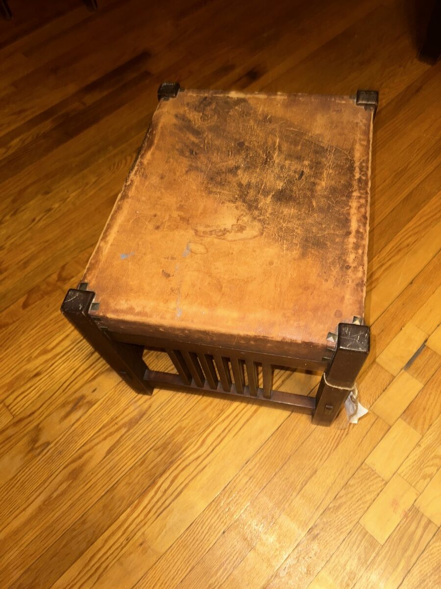 Antique Gustav Stickley Spindled Footstool Original Leather Top W7968 - Image 29