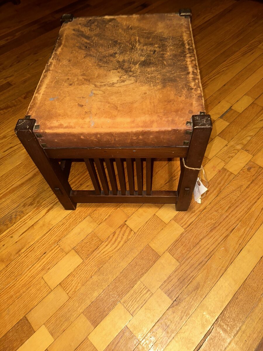 Antique Gustav Stickley Spindled Footstool Original Leather Top W7968 - Image 31