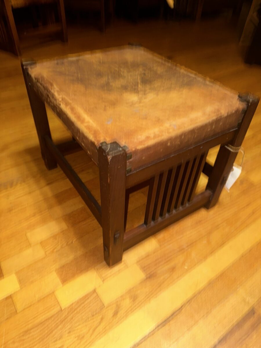 Antique Gustav Stickley Spindled Footstool Original Leather Top W7968 - Image 32