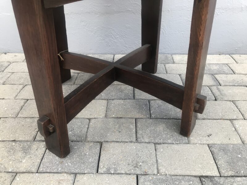 Rare Gustav Stickley Table with Original Leather - 48" Diameter - W5284 - Image 11