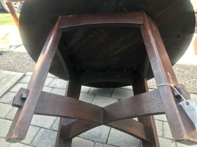 Rare Gustav Stickley Table with Original Leather - 48" Diameter - W5284 - Image 2