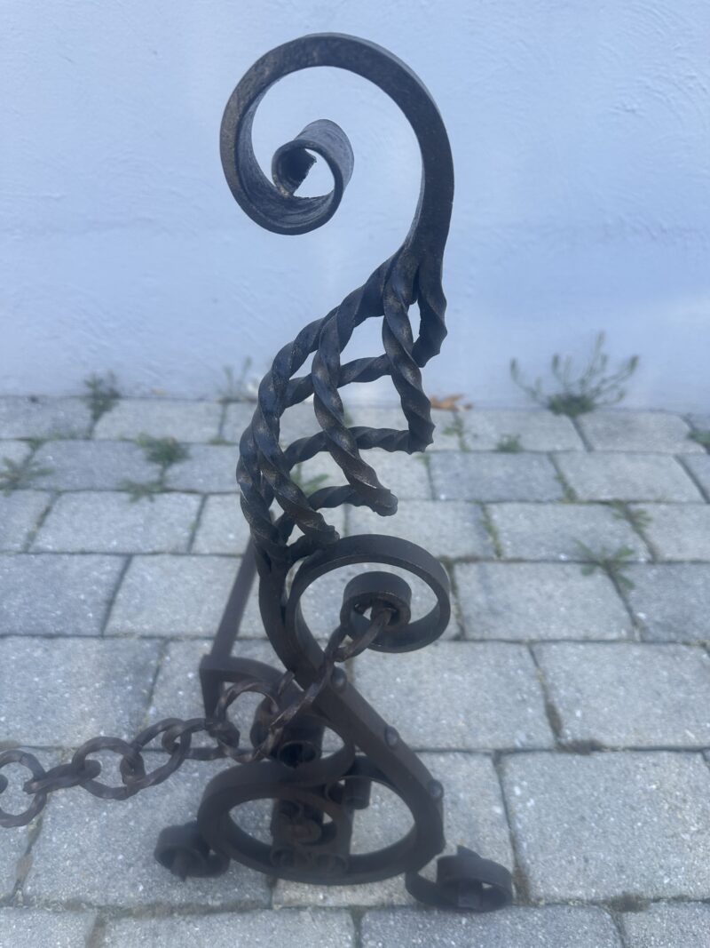 Very Ornate Antique Roycroft Arts & Crafts Wrought Iron Fireplace Andirons - E04 - Image 5