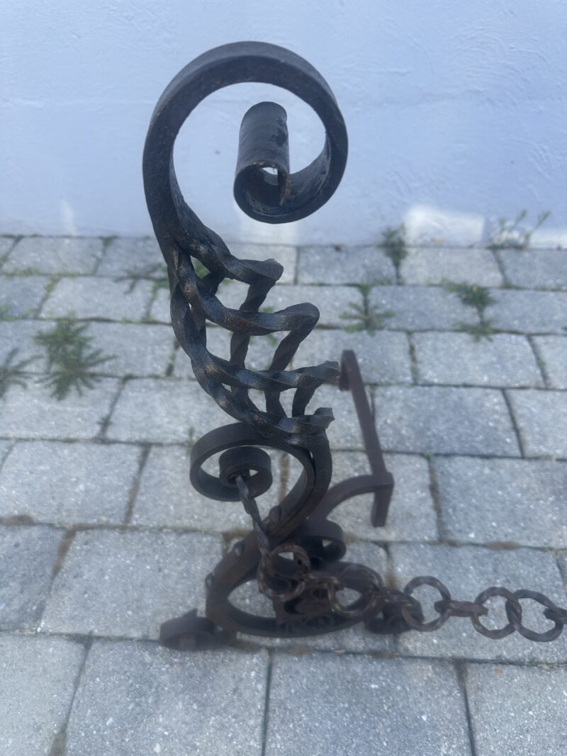 Very Ornate Antique Roycroft Arts & Crafts Wrought Iron Fireplace Andirons - E04 - Image 9