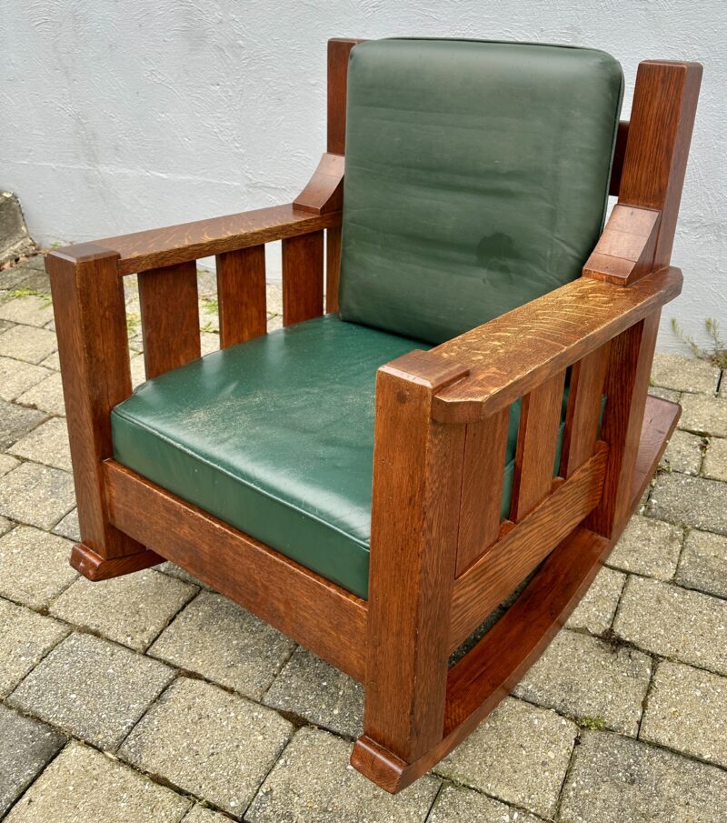 Antique Arts & Crafts Arm Rocking Cube Chair by Wanamaker - Stickley Era - Image 5