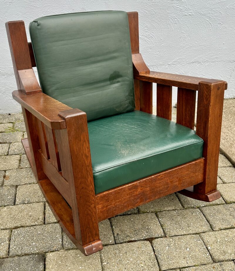 Antique Arts & Crafts Arm Rocking Cube Chair by Wanamaker - Stickley Era - Image 4