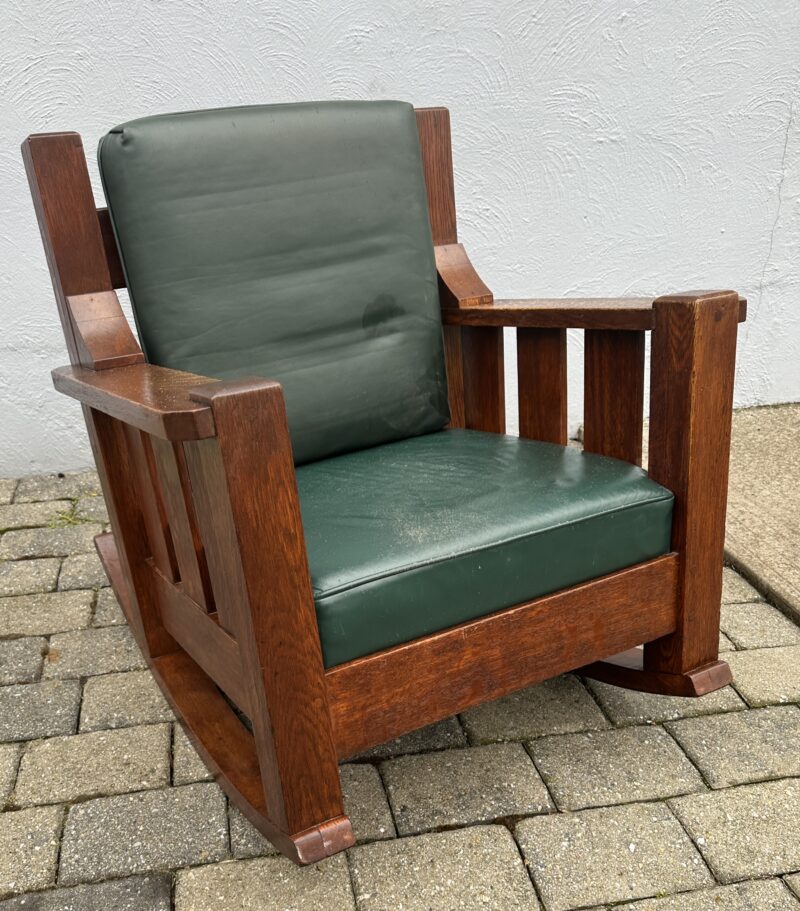 Antique Arts & Crafts Arm Rocking Cube Chair by Wanamaker - Stickley Era - Image 3