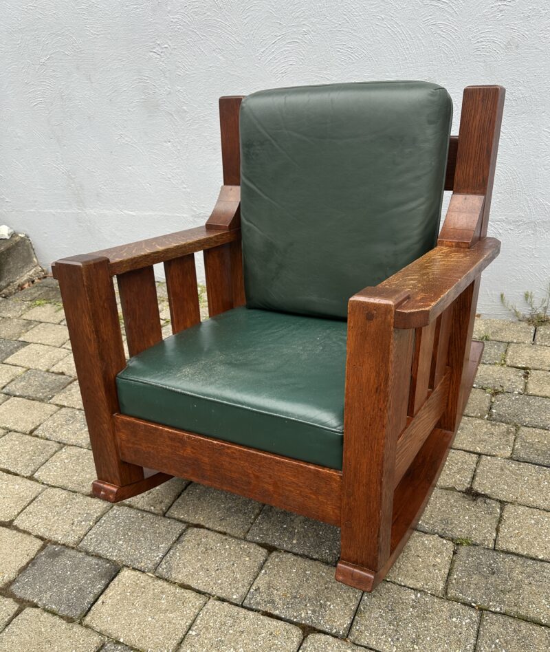 Antique Arts & Crafts Arm Rocking Cube Chair by Wanamaker - Stickley Era