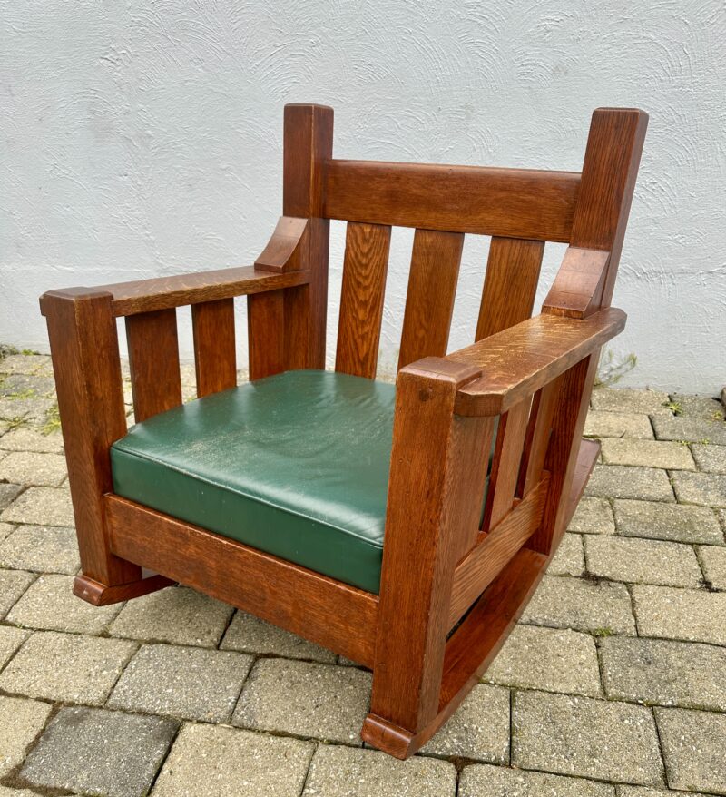 Antique Arts & Crafts Arm Rocking Cube Chair by Wanamaker - Stickley Era - Image 8