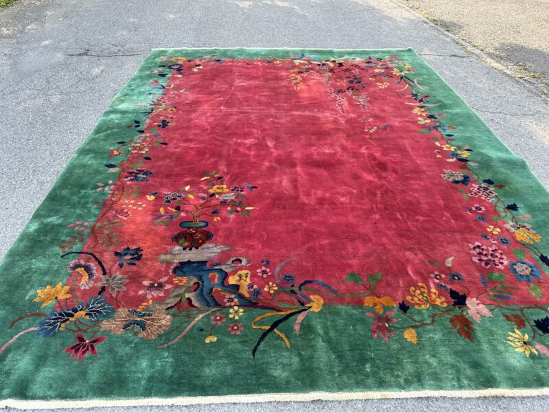 Superb Antique Deco Chinese Rug, Dark Fuschia and Fern Green - RR4671 - Image 4
