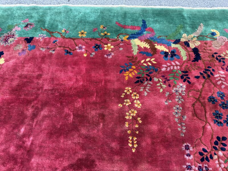 Superb Antique Deco Chinese Rug, Dark Fuschia and Fern Green - RR4671 - Image 2