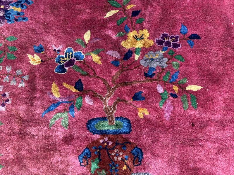 Superb Antique Deco Chinese Rug, Dark Fuschia and Fern Green - RR4671 - Image 3
