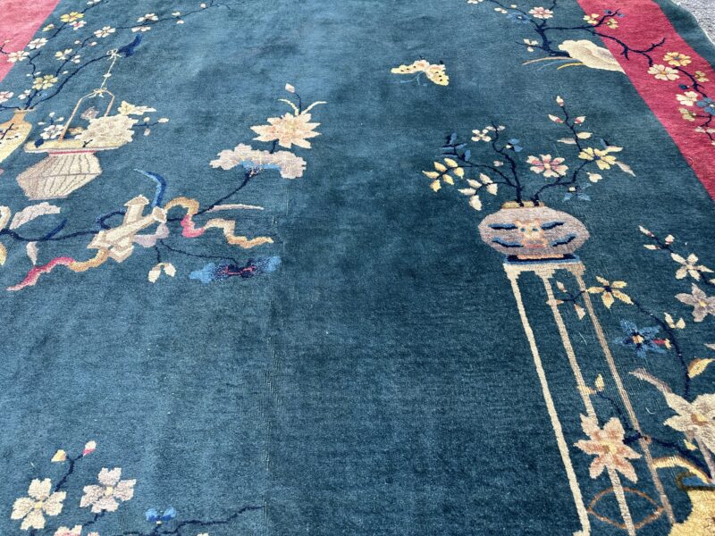 Antique Art Deco Chinese Rug, Dark Fuschia and Dark Teal R4663 - Image 6