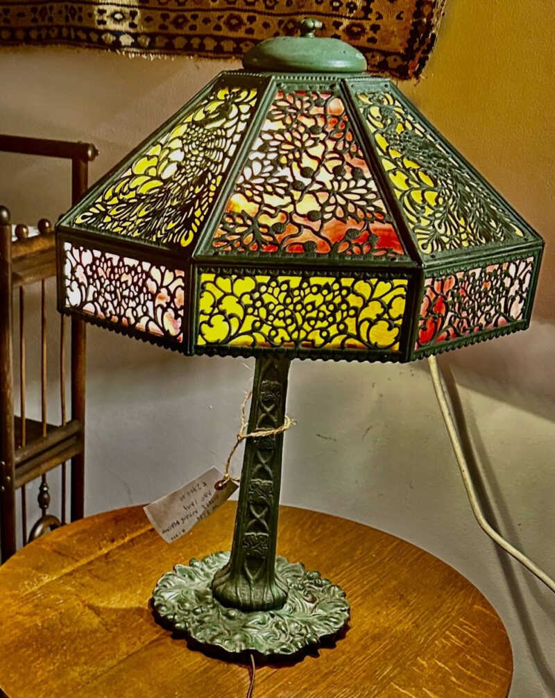 SUPERB Antique Peacock Arts & Crafts Lamp by B&H - Stickley era