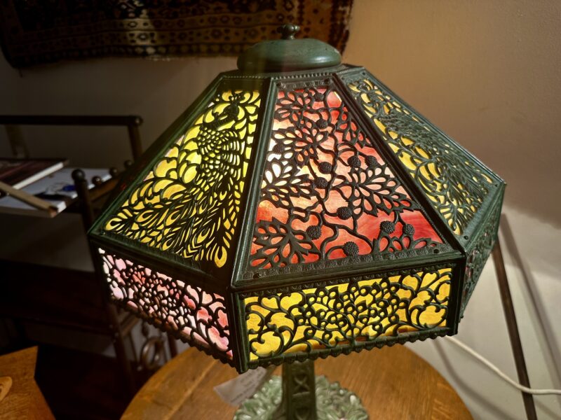 SUPERB Antique Peacock Arts & Crafts Lamp by B&H - Stickley era - Image 2